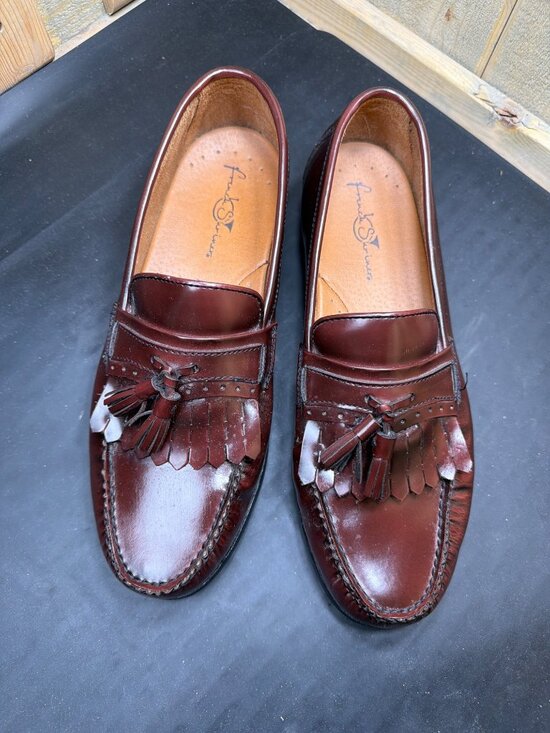 French Shriner Mens 10 M Burgundy Leather Kiltie Tassel Loafers Dress Shoes Belt main image 9